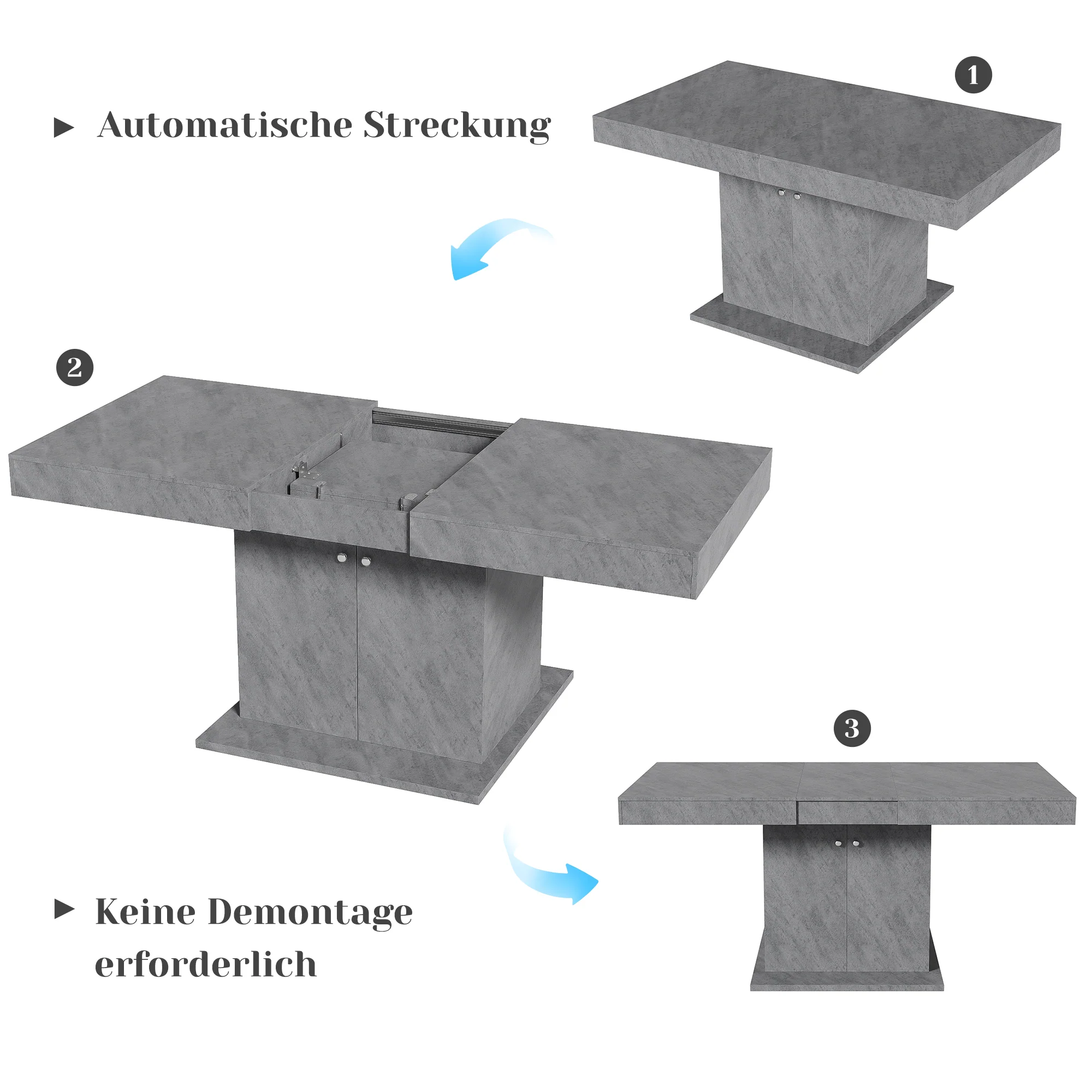 Extendable Dining Table Automatic Telescopic Storage 140/180x80cm - Concrete Look - Image 8