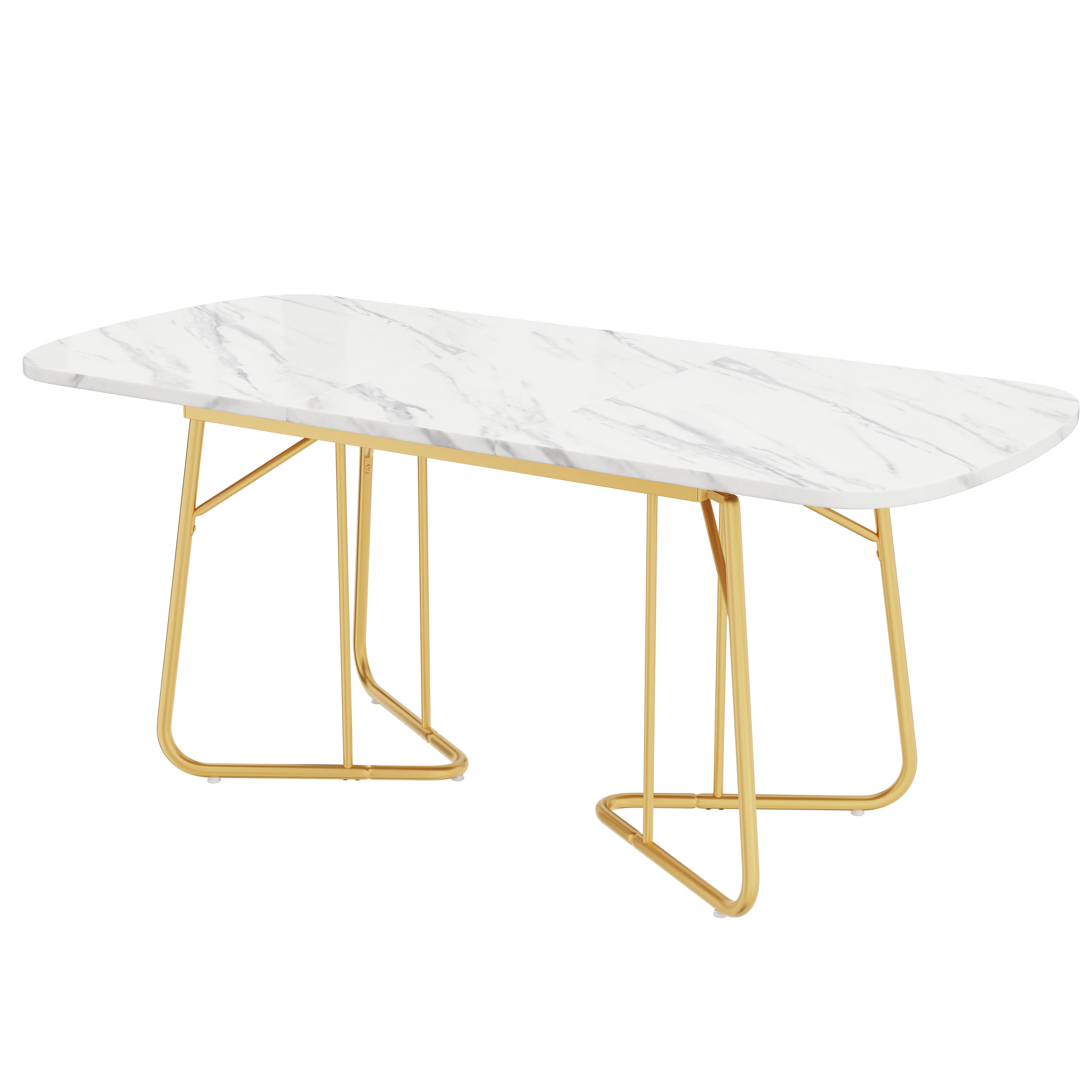 Extendable Dining Table Marble Top 140/180x80cm Gold Metal Legs - White - Image 10