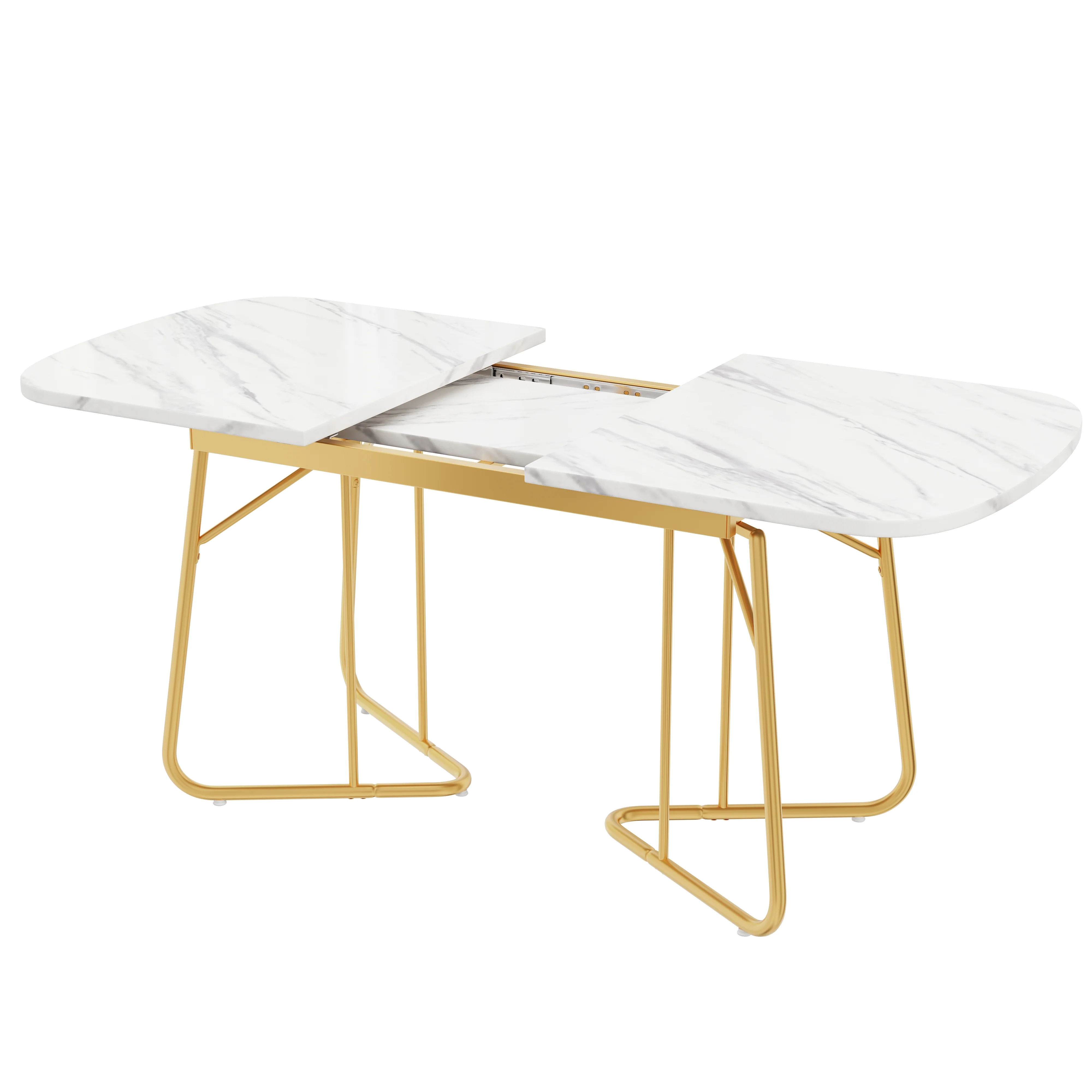 Extendable Dining Table Marble Top 140/180x80cm Gold Metal Legs - White - Image 8