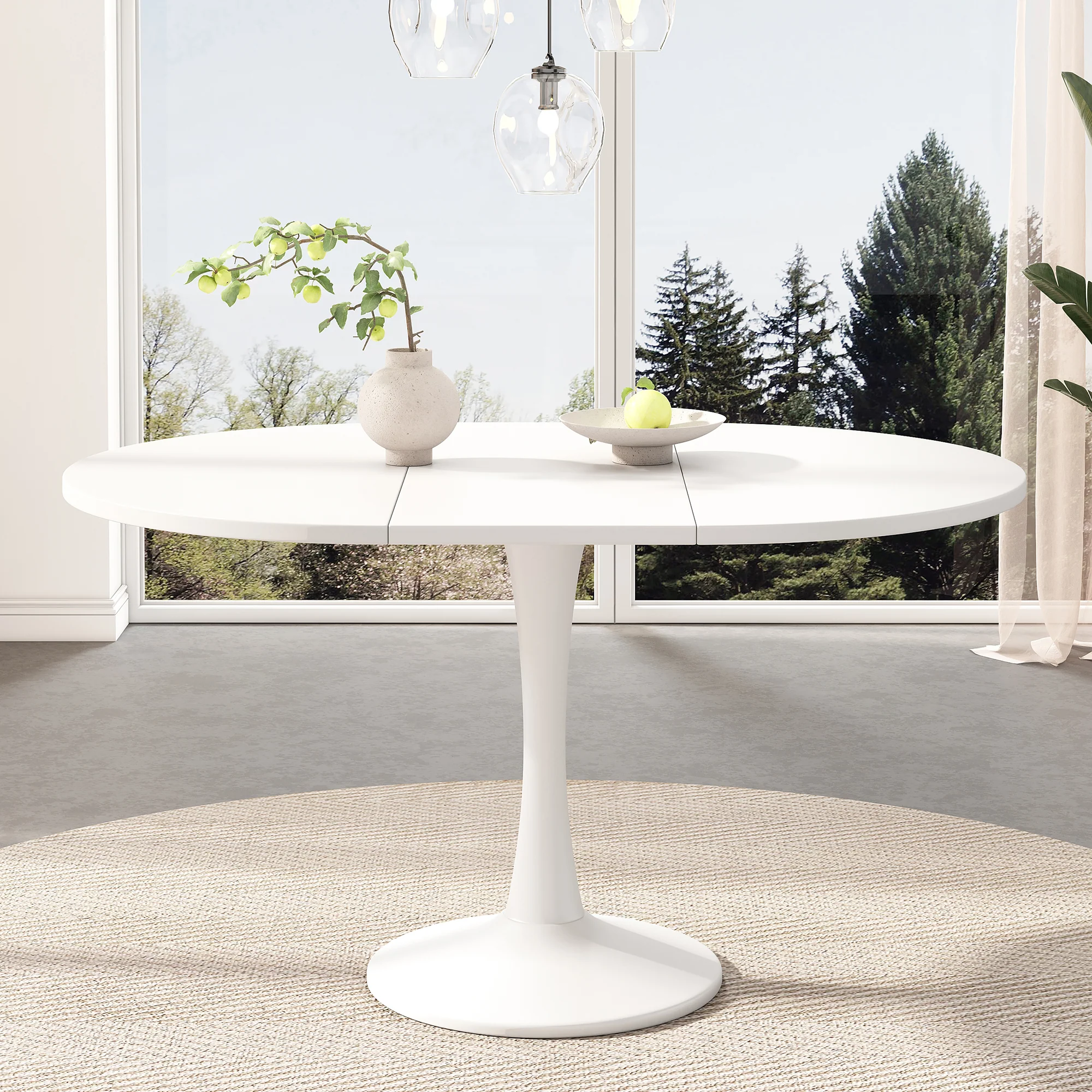 Extendable Dining Table Oval 100/140x100cm Modern Simple - White - Image 2