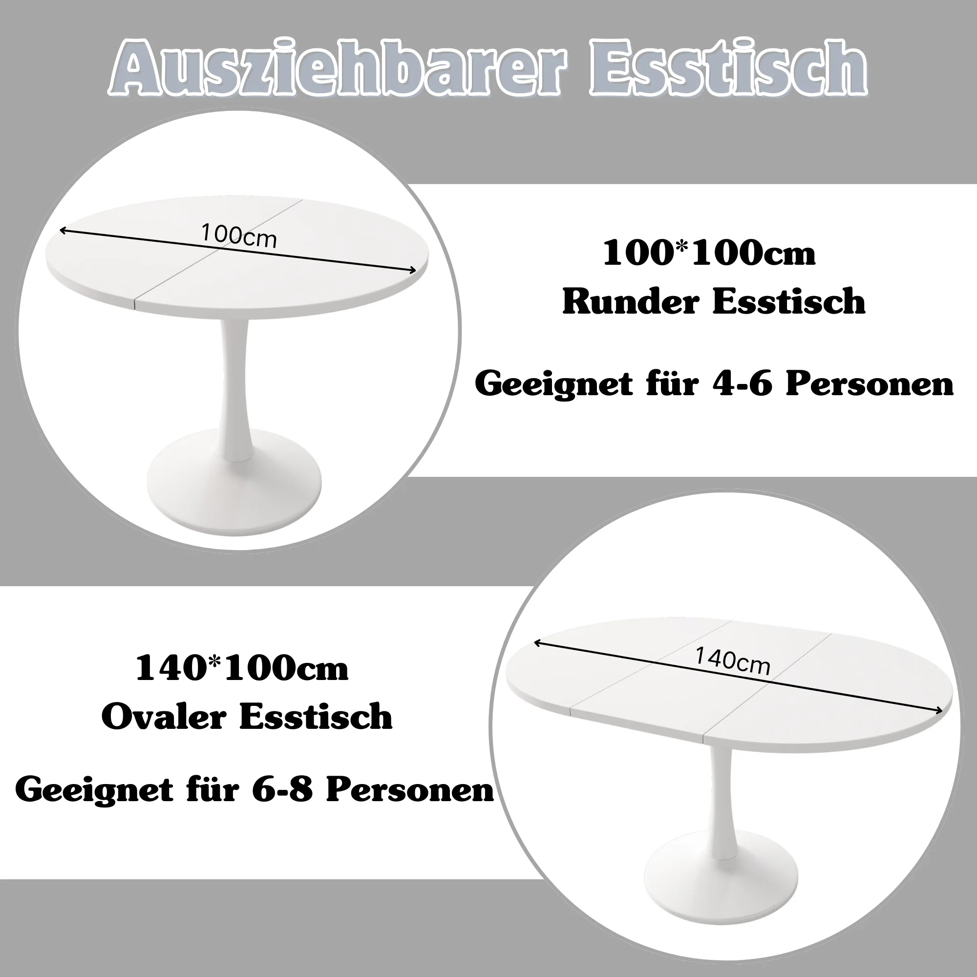 Extendable Dining Table Oval 100/140x100cm Modern Simple - White - Image 3