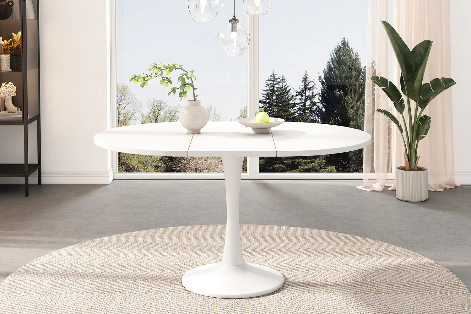 Extendable Dining Table Oval 100/140x100cm Modern Simple - White - Image 4