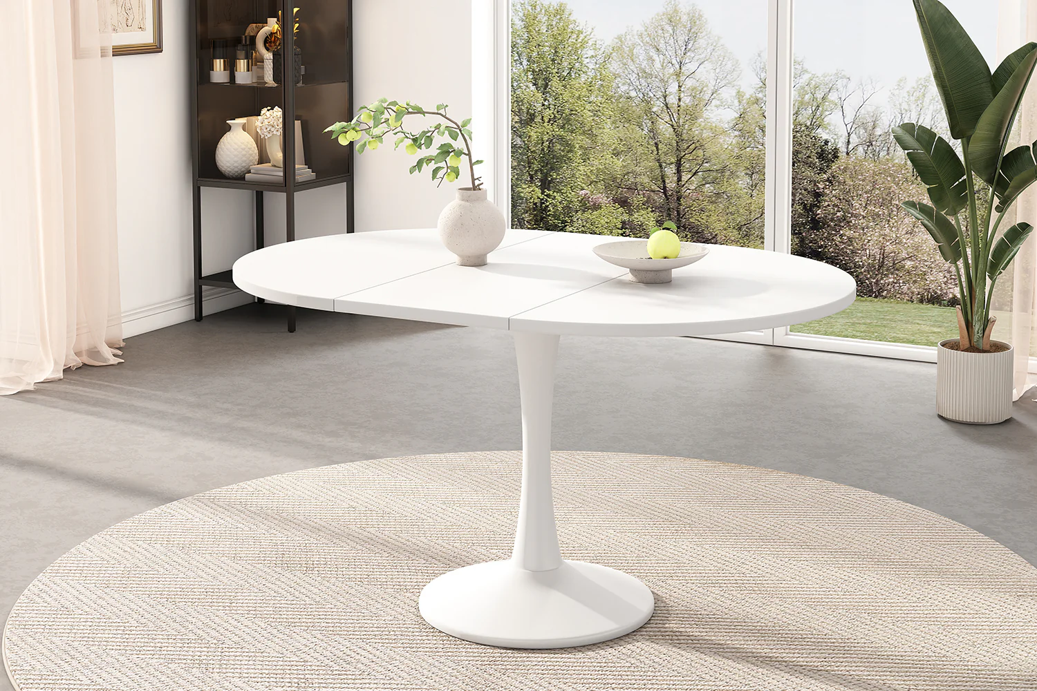 Extendable Dining Table Oval 100/140x100cm Modern Simple - White - Image 5
