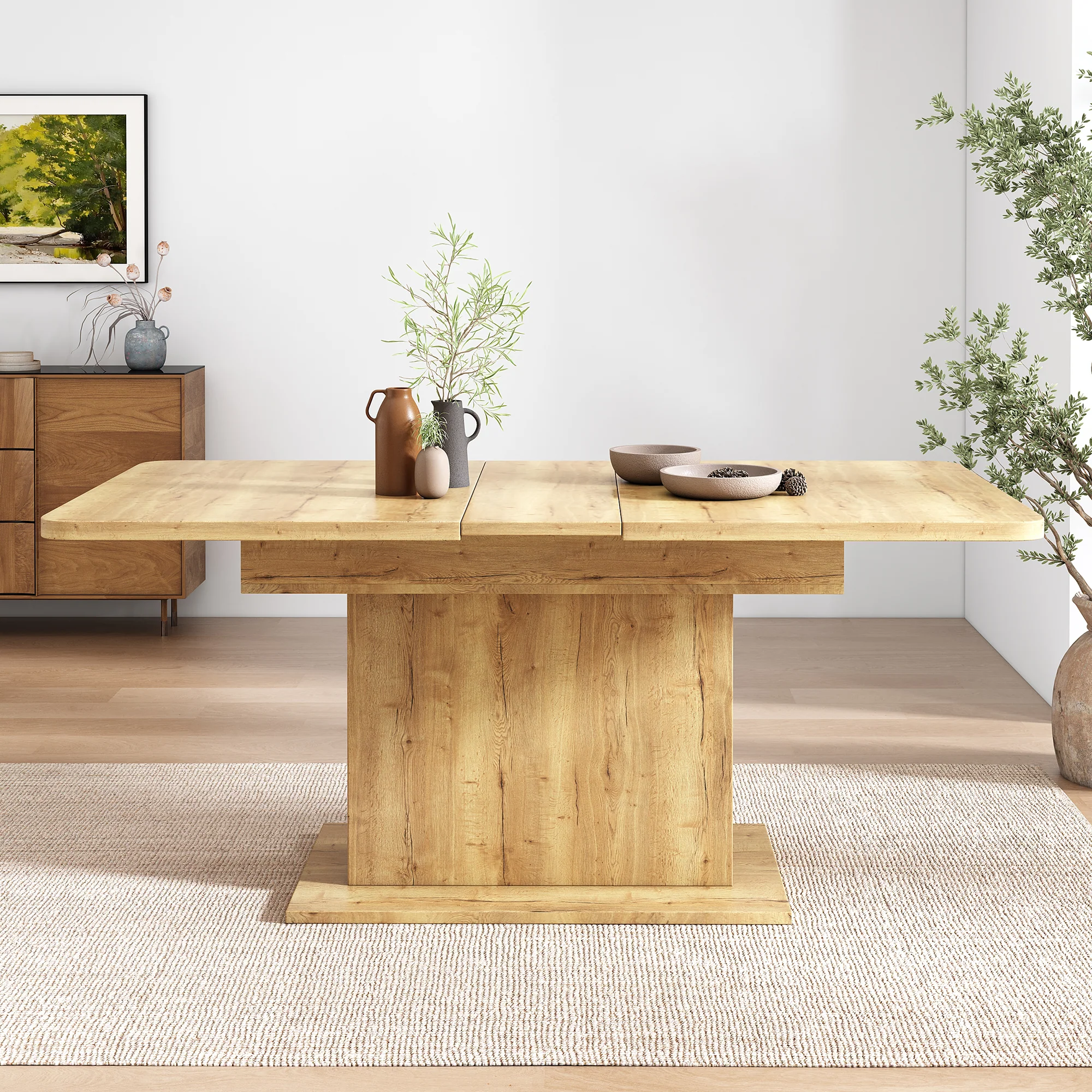Extendable Dining Table Rectangular L110/130xW70xH75 with Storage Space-Saving Iron Frame - Natural - Image 3