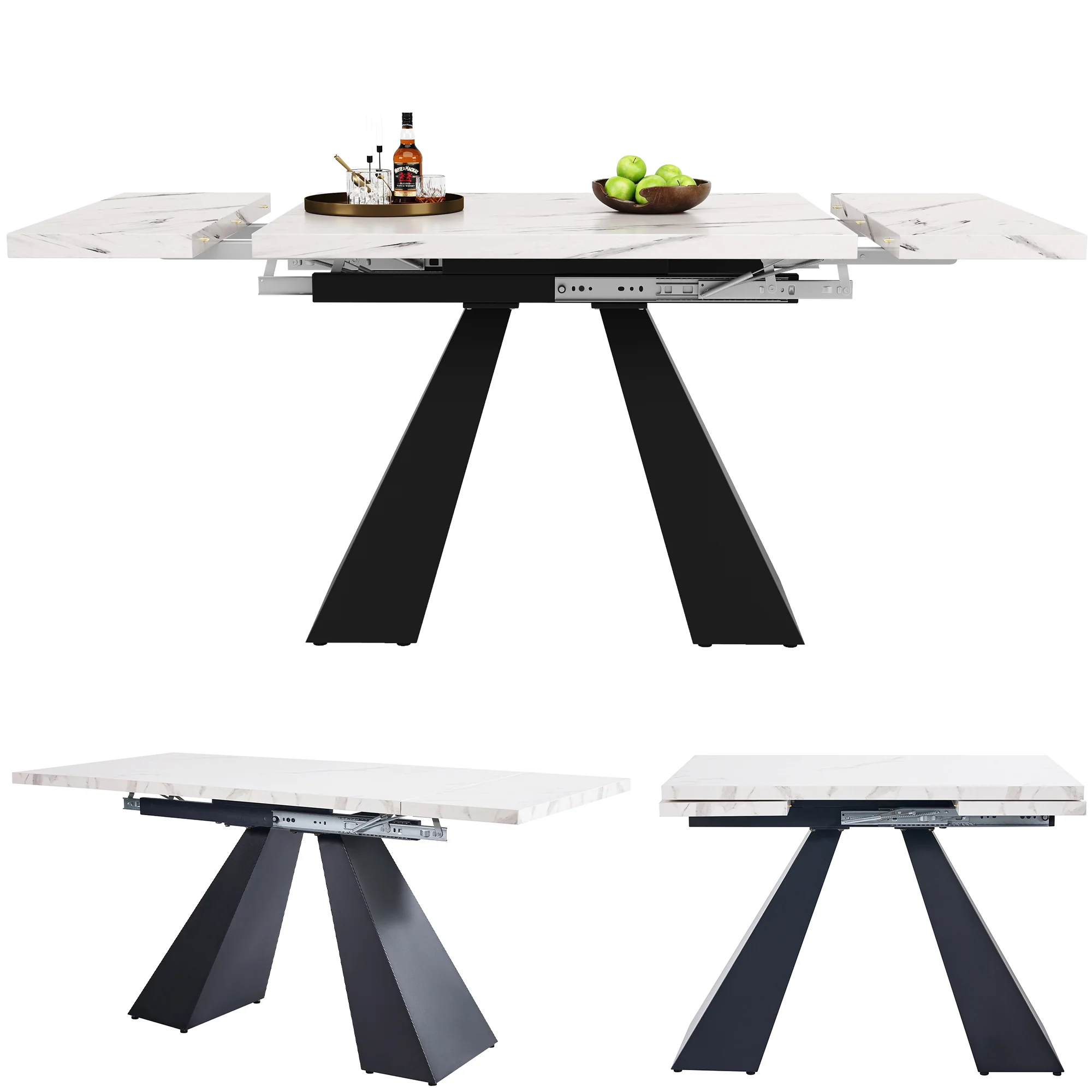 Extendable Dining Table Telescopic 99-159cm Space-Saving Pedestal Legs - White - Image 9