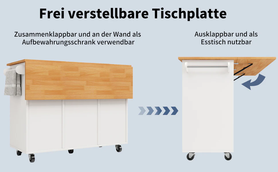 Extendable Kitchen Island Trolley 8 Drawers Worktop Wheels - White - Image 7