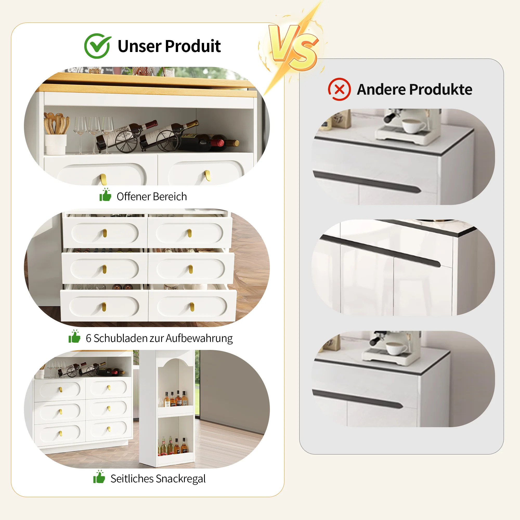 Extendable Rolling Bar Table 360° Swivel Storage Drawers - White - Image 8