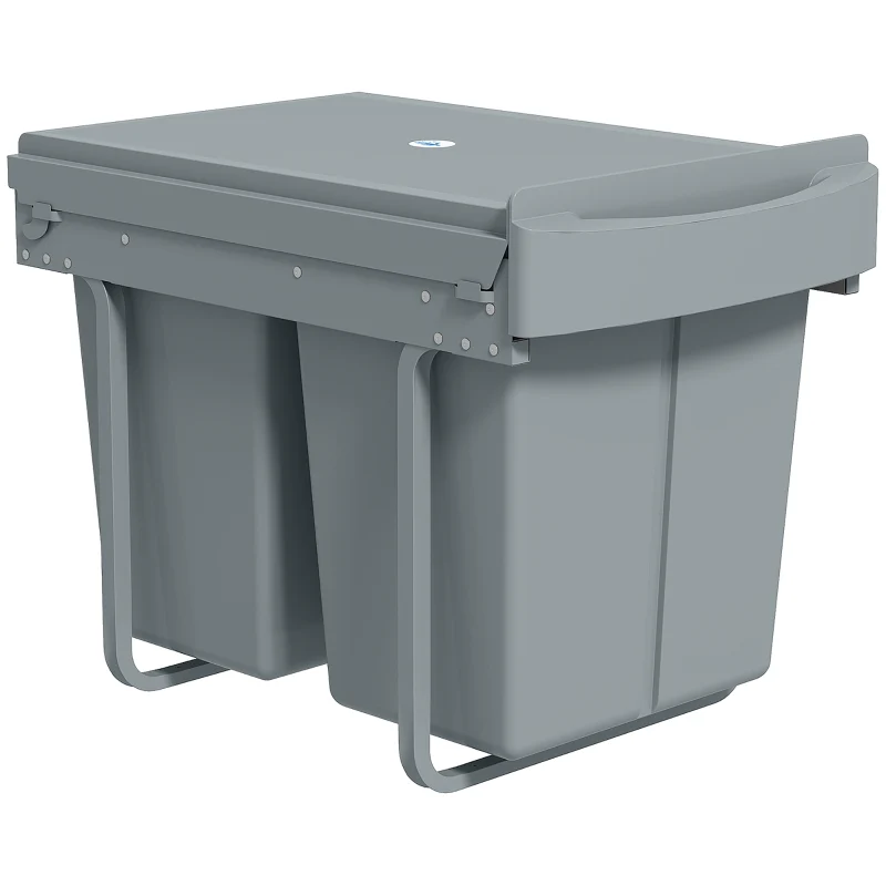 Extendable Waste Bin 2x 20L Removable Containers Plastic Metal Grey