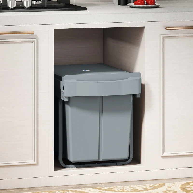 Extendable Waste Bin 2x 20L Removable Containers Plastic Metal Grey - Image 7