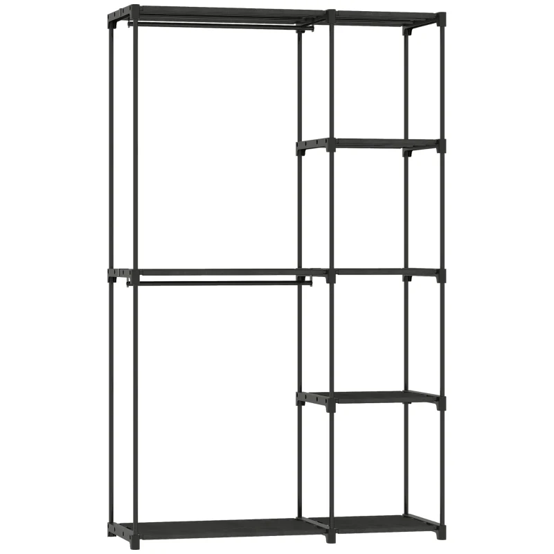 Fabric Wardrobe with Clothes Rail & Shelves 111x43x185 cm - Black