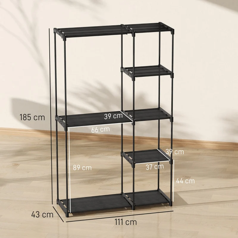 Fabric Wardrobe with Clothes Rail & Shelves 111x43x185 cm - Black - Image 3