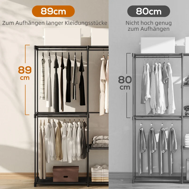 Fabric Wardrobe with Clothes Rail & Shelves 111x43x185 cm - Black - Image 4