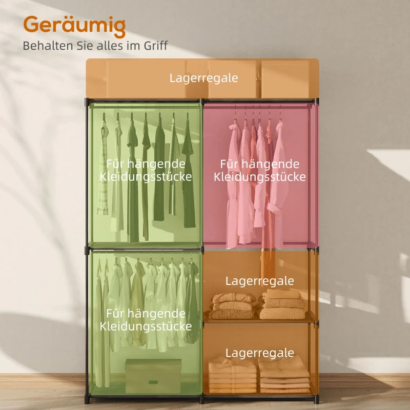 Fabric Wardrobe with Clothes Rail & Shelves 111x43x185 cm - Black - Image 5