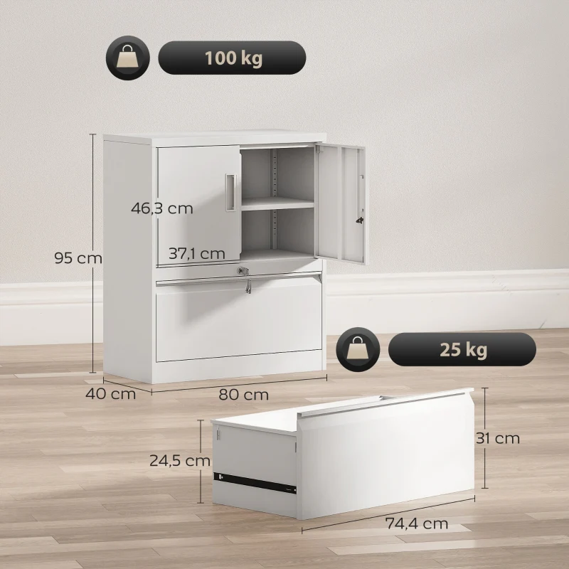 Filing Cabinet Lockable 2 Doors Adjustable Shelves Steel - White - Image 3