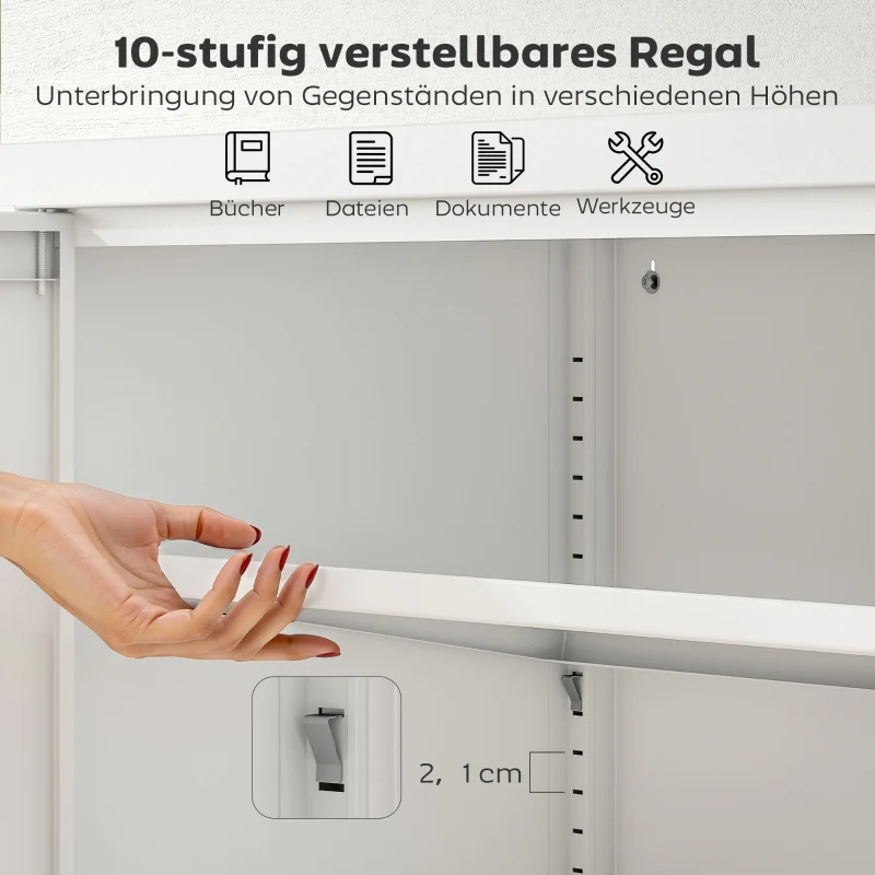 Filing Cabinet Lockable 2 Doors Adjustable Shelves Steel - White - Image 4