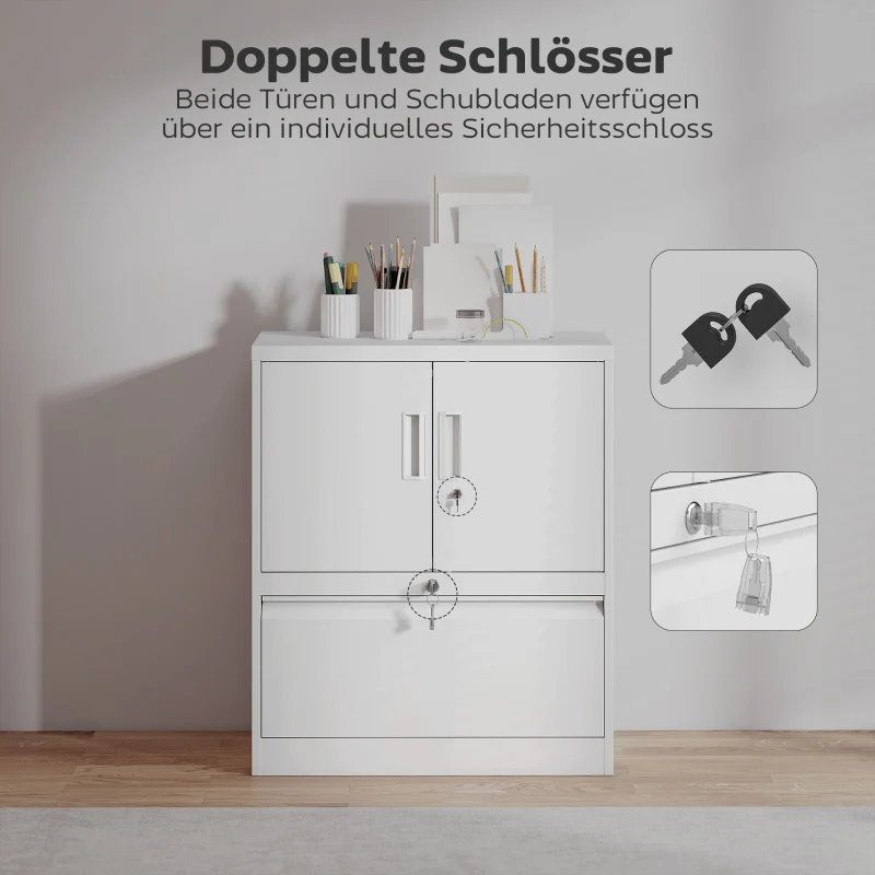 Filing Cabinet Lockable 2 Doors Adjustable Shelves Steel - White - Image 6