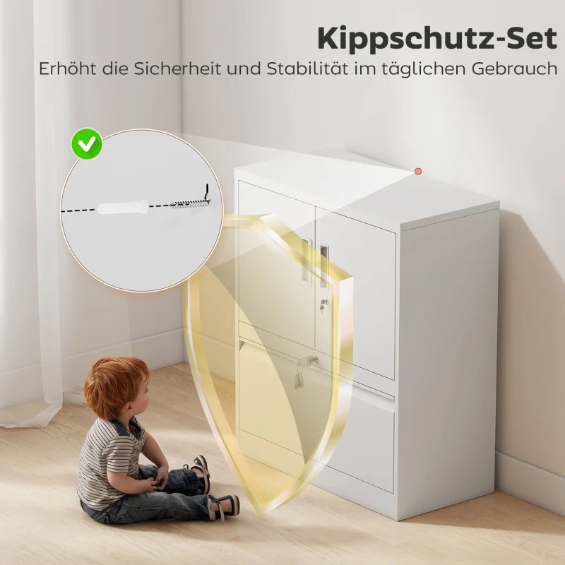 Filing Cabinet Lockable 2 Doors Adjustable Shelves Steel - White - Image 7
