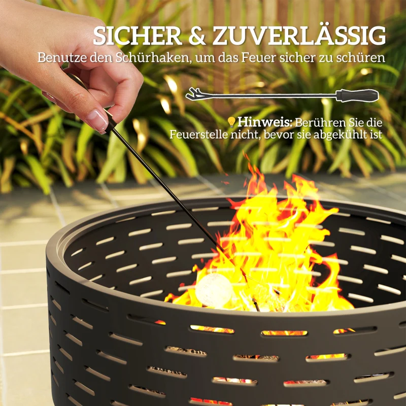 Fire Pit 3-in-1 Ø60cm Grill Grate Spark Screen Poker Stainless Steel Charcoal Grey - Image 4