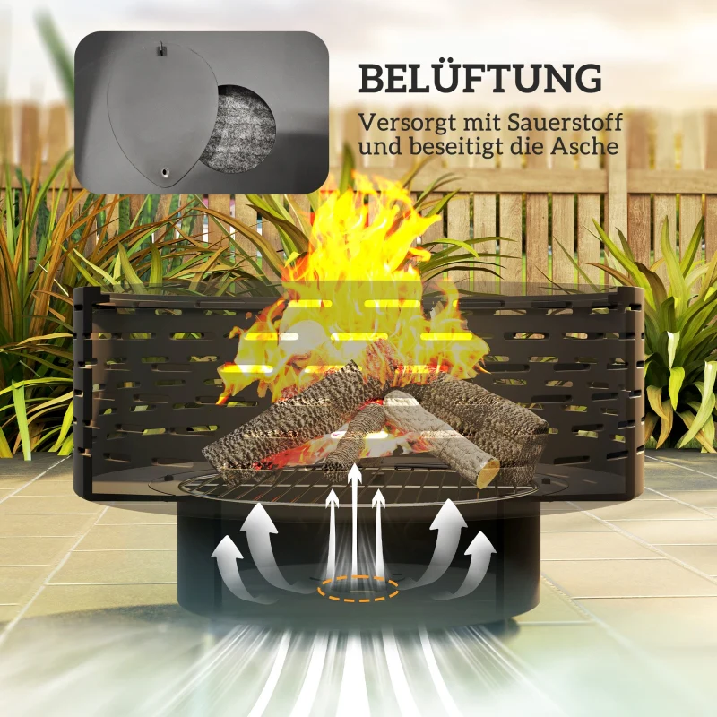 Fire Pit 3-in-1 Ø60cm Grill Grate Spark Screen Poker Stainless Steel Charcoal Grey - Image 6