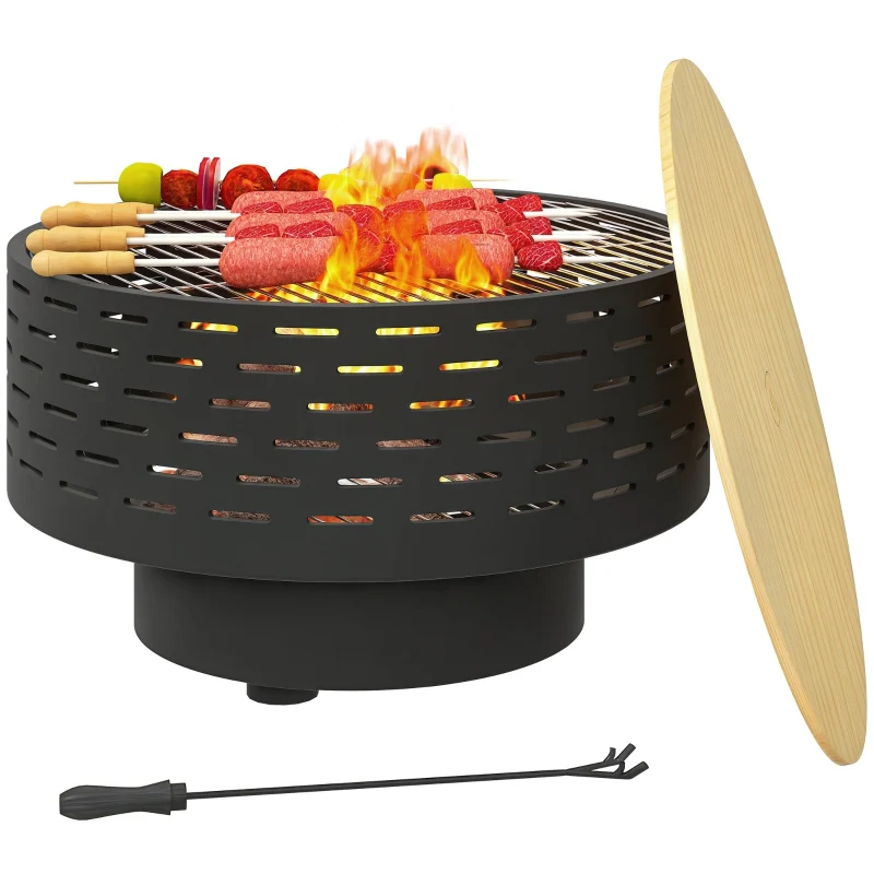 Fire Pit 3-in-1 Ø60cm Grill Grate Spark Screen Poker Stainless Steel Charcoal Grey - Image 8