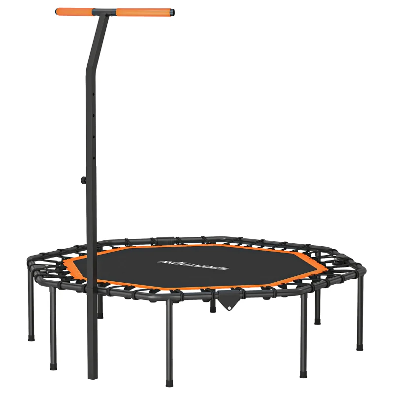Fitness Trampoline Adjustable Handlebar Stable Indoor - Steel Orange - Image 2