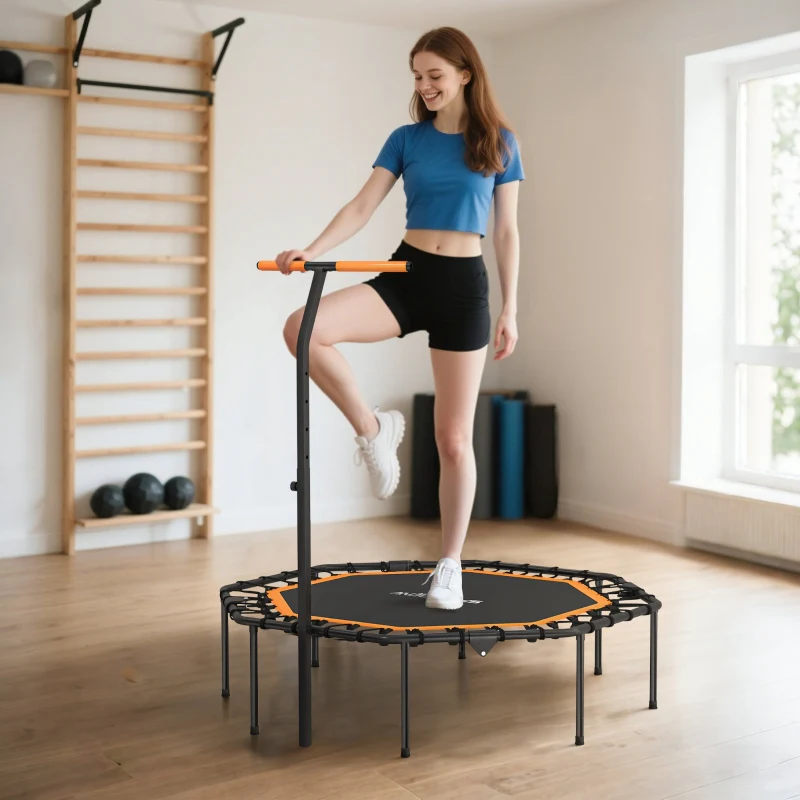 Fitness Trampoline Adjustable Handlebar Stable Indoor - Steel Orange - Image 3