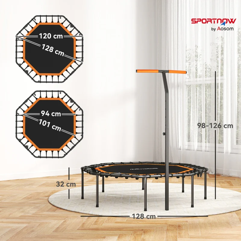 Fitness Trampoline Adjustable Handlebar Stable Indoor - Steel Orange - Image 4