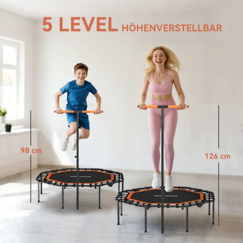 Fitness Trampoline Adjustable Handlebar Stable Indoor - Steel Orange - Image 5