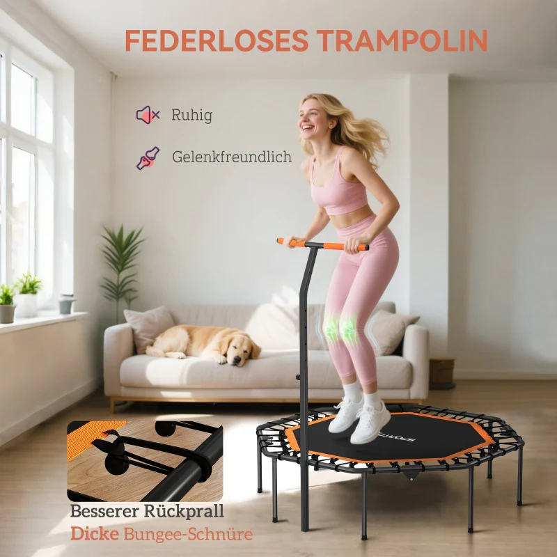 Fitness Trampoline Adjustable Handlebar Stable Indoor - Steel Orange - Image 6