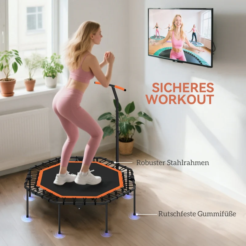 Fitness Trampoline Adjustable Handlebar Stable Indoor - Steel Orange - Image 7