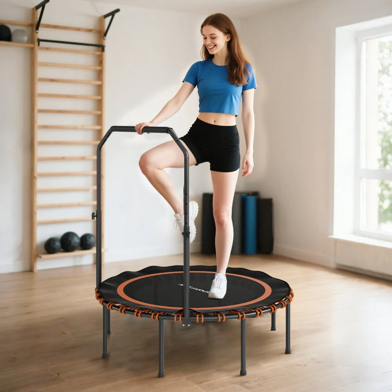 Fitness Trampoline Adjustable Handrail Indoor/Outdoor - Orange - Image 3