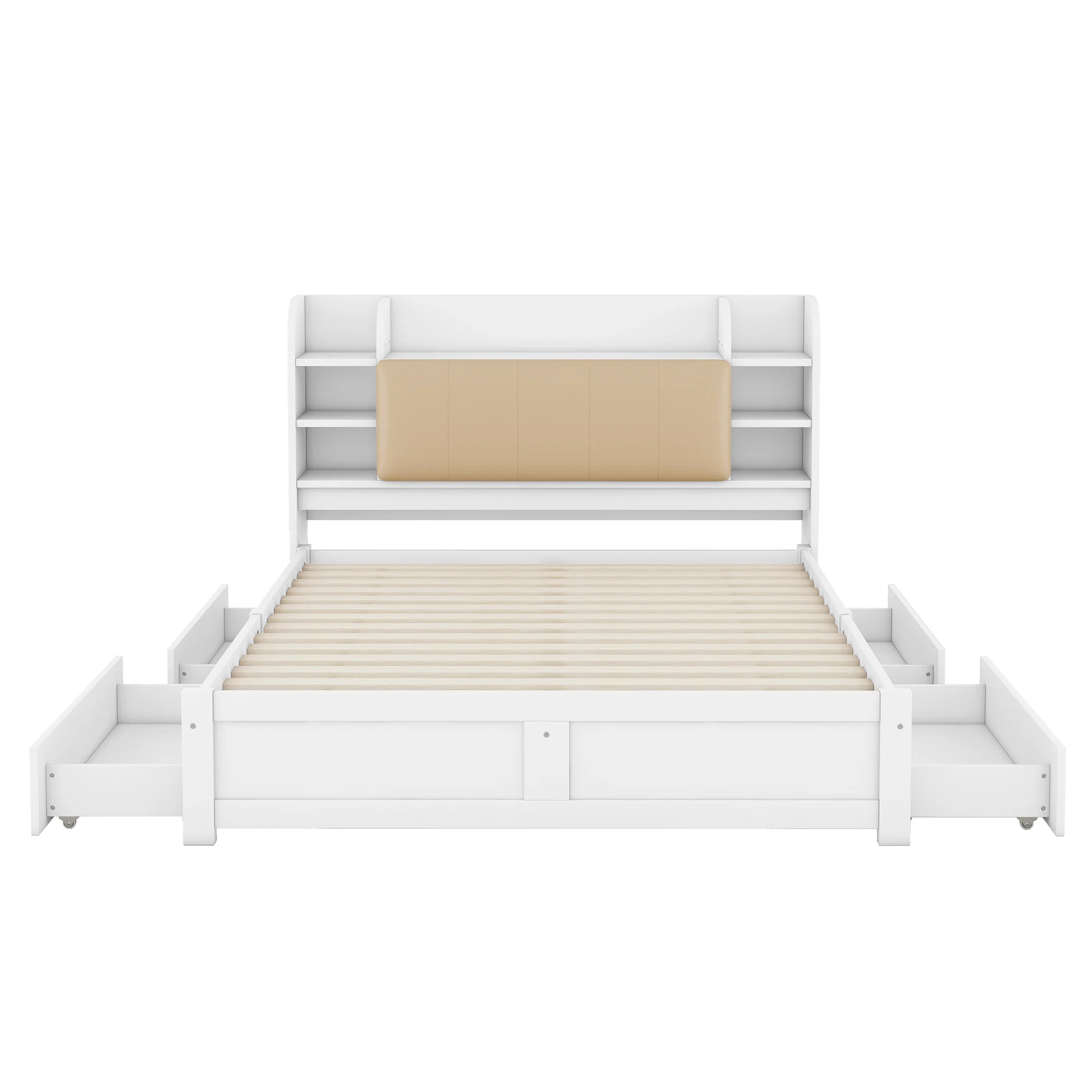 Flat Bed 160x200cm Fold-Down Headboard 4 Drawers Storage - White - Image 8