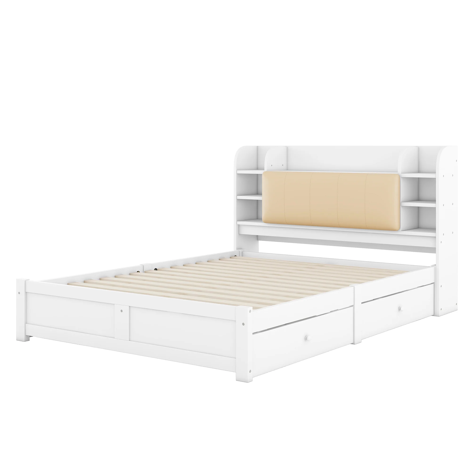 Flat Bed 160x200cm Fold-Down Headboard 4 Drawers Storage - White - Image 9