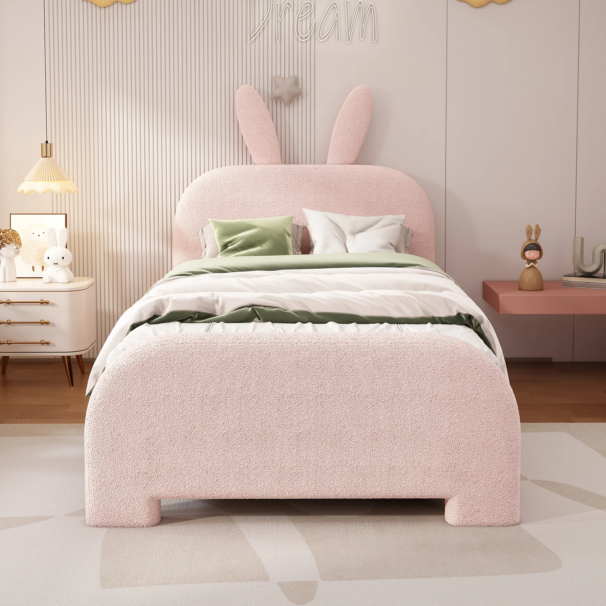 Flat Bed 90x200cm Cartoon Rabbit Shape 2 Drawers - Pink - Image 3