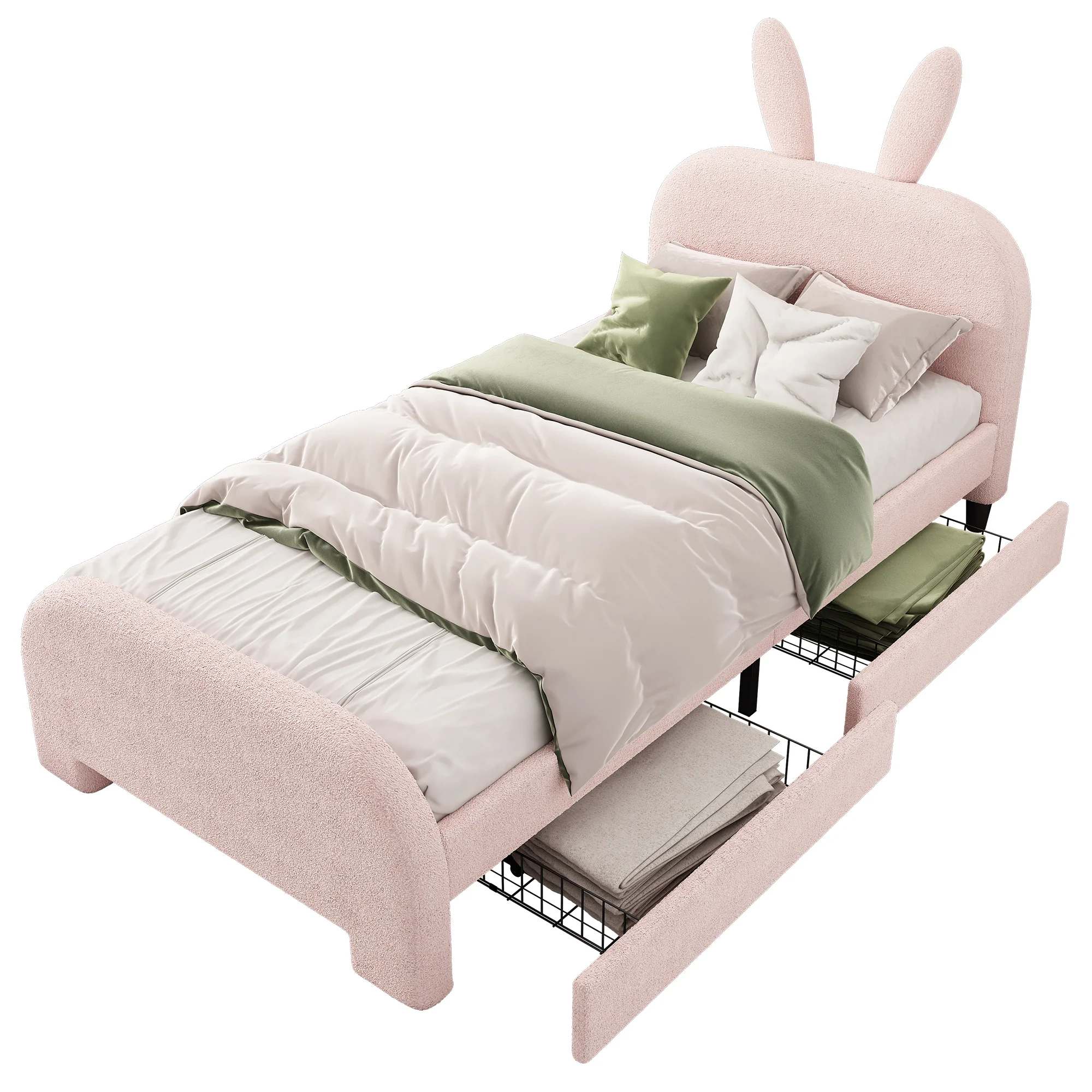 Flat Bed 90x200cm Cartoon Rabbit Shape 2 Drawers - Pink - Image 5