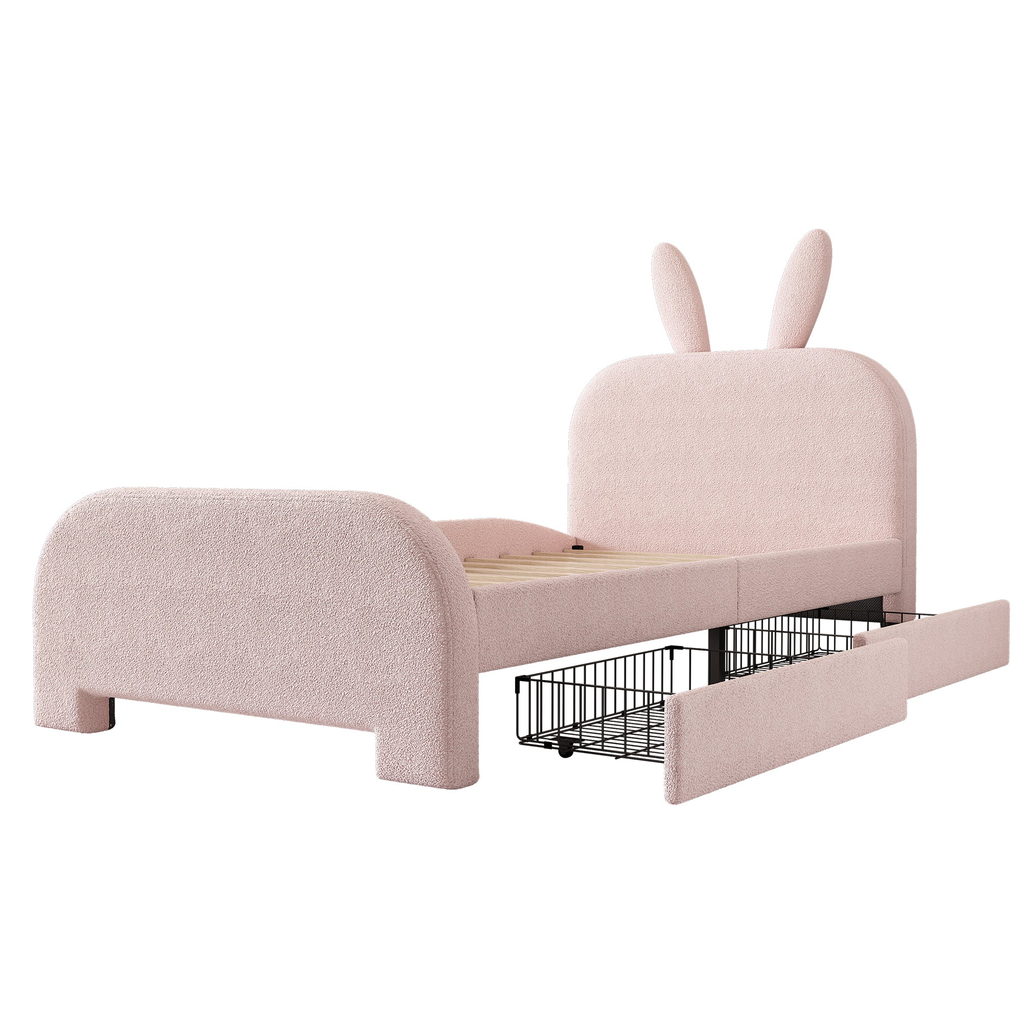 Flat Bed 90x200cm Cartoon Rabbit Shape 2 Drawers - Pink - Image 7