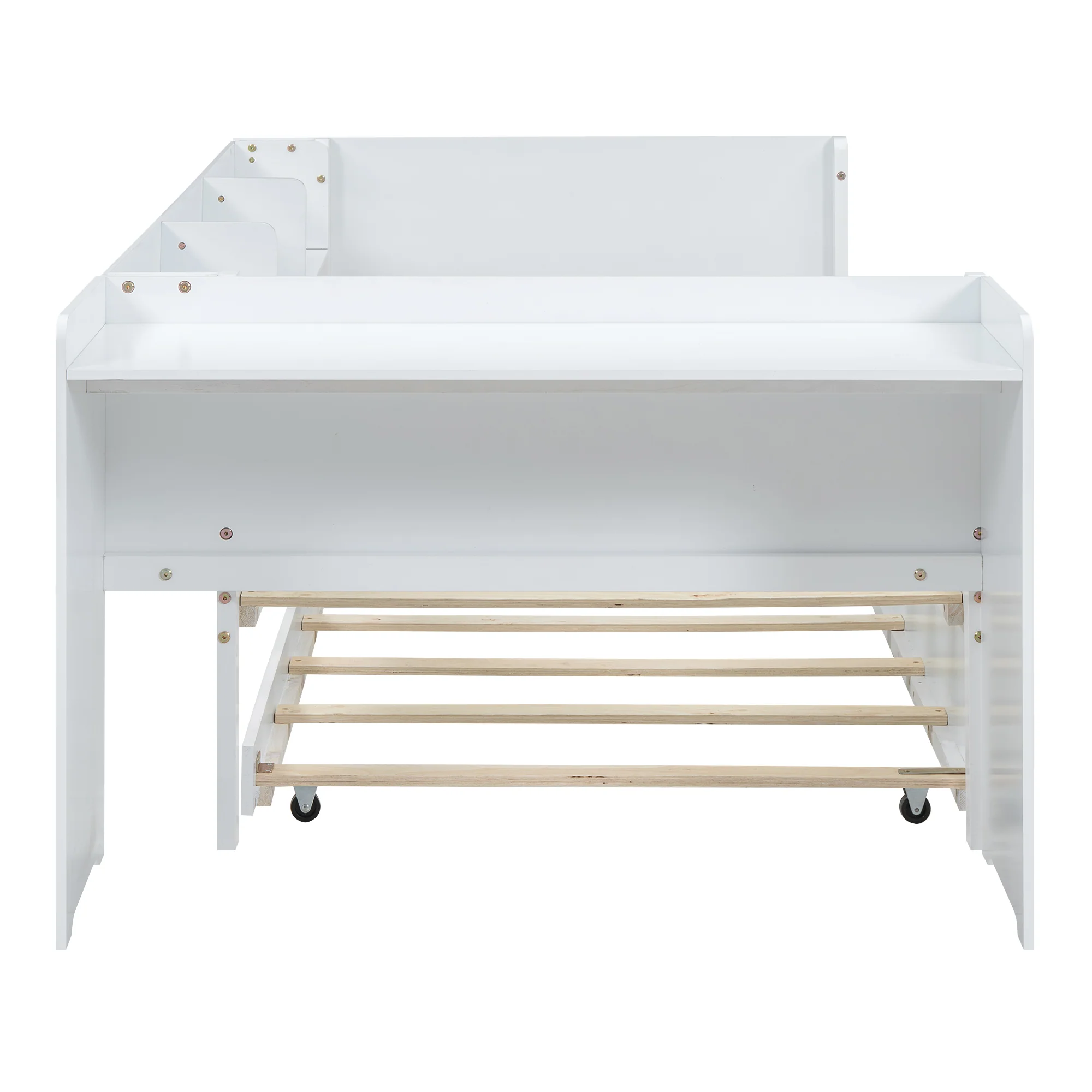 Flat Bed 90x200cm Pull-Out Bed with Desk & 3 Shelves - White - Image 10