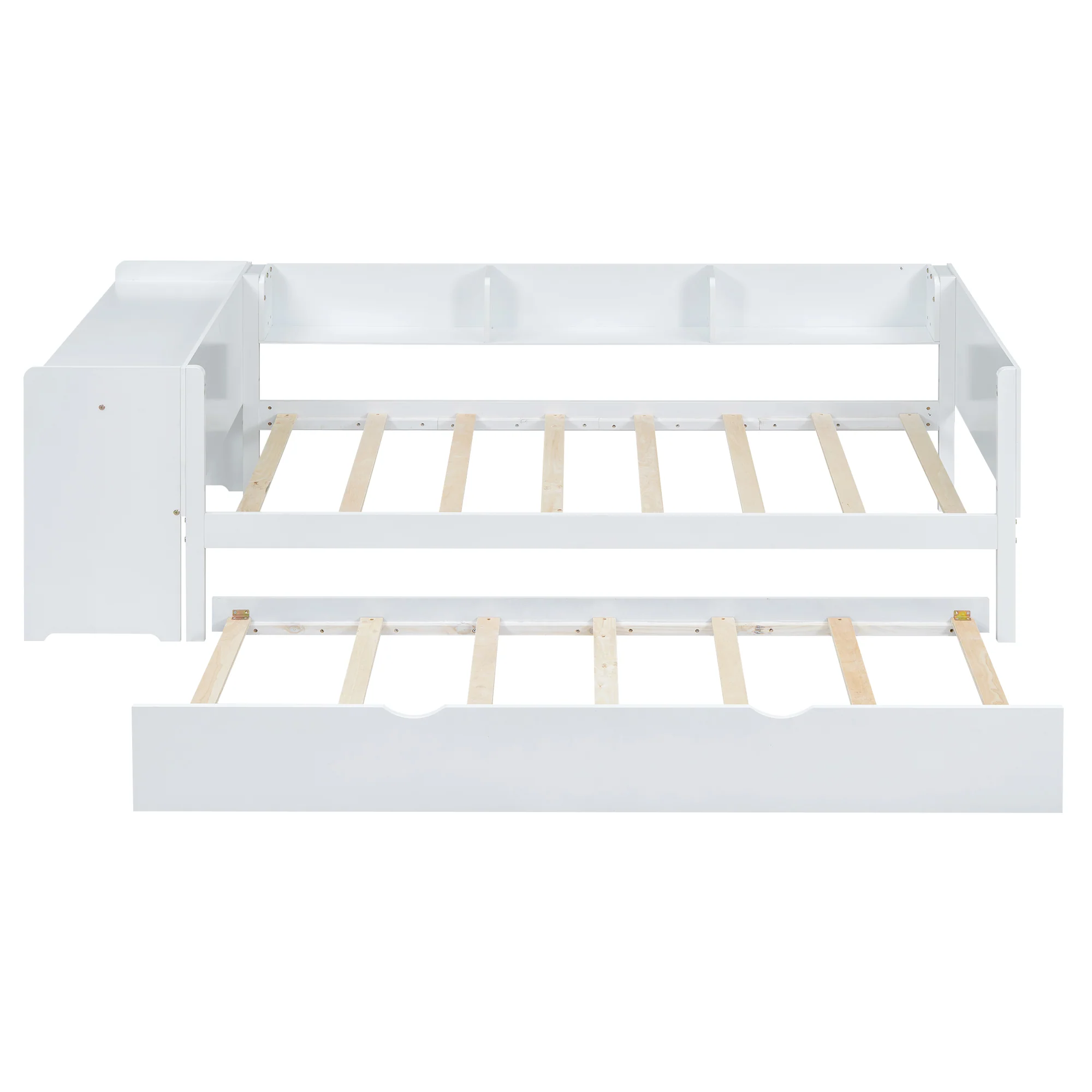 Flat Bed 90x200cm Pull-Out Bed with Desk & 3 Shelves - White - Image 7