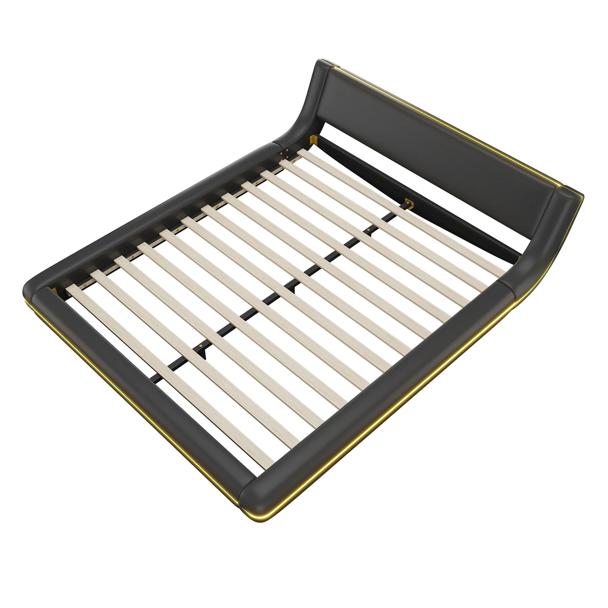 Flatbed Floor Bed 160x200cm with LED Ambient Light PU Black - Image 8