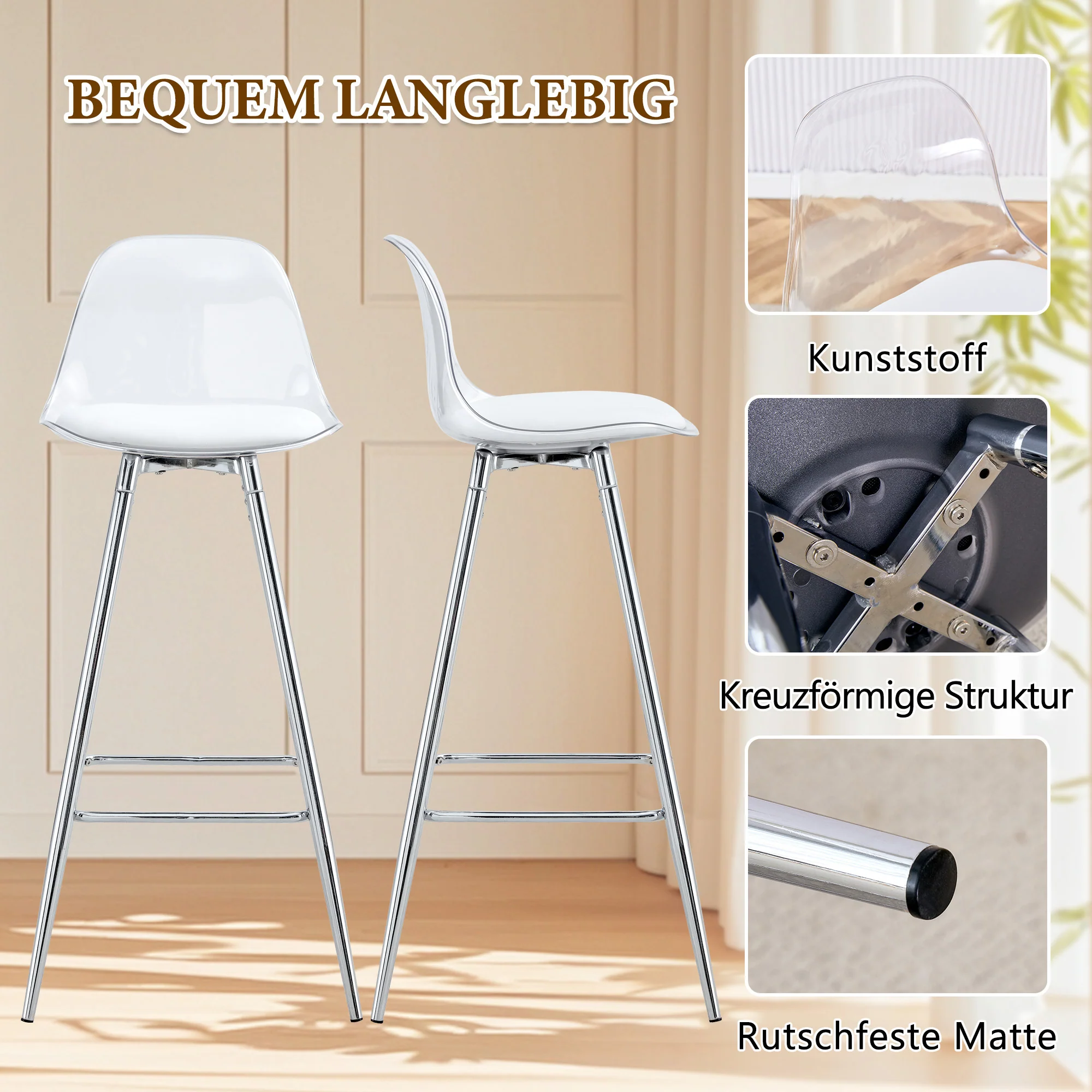 Flexible Bar Set Round Glass Table 89cm 2 Stools - Glass/Silver Legs - Image 8