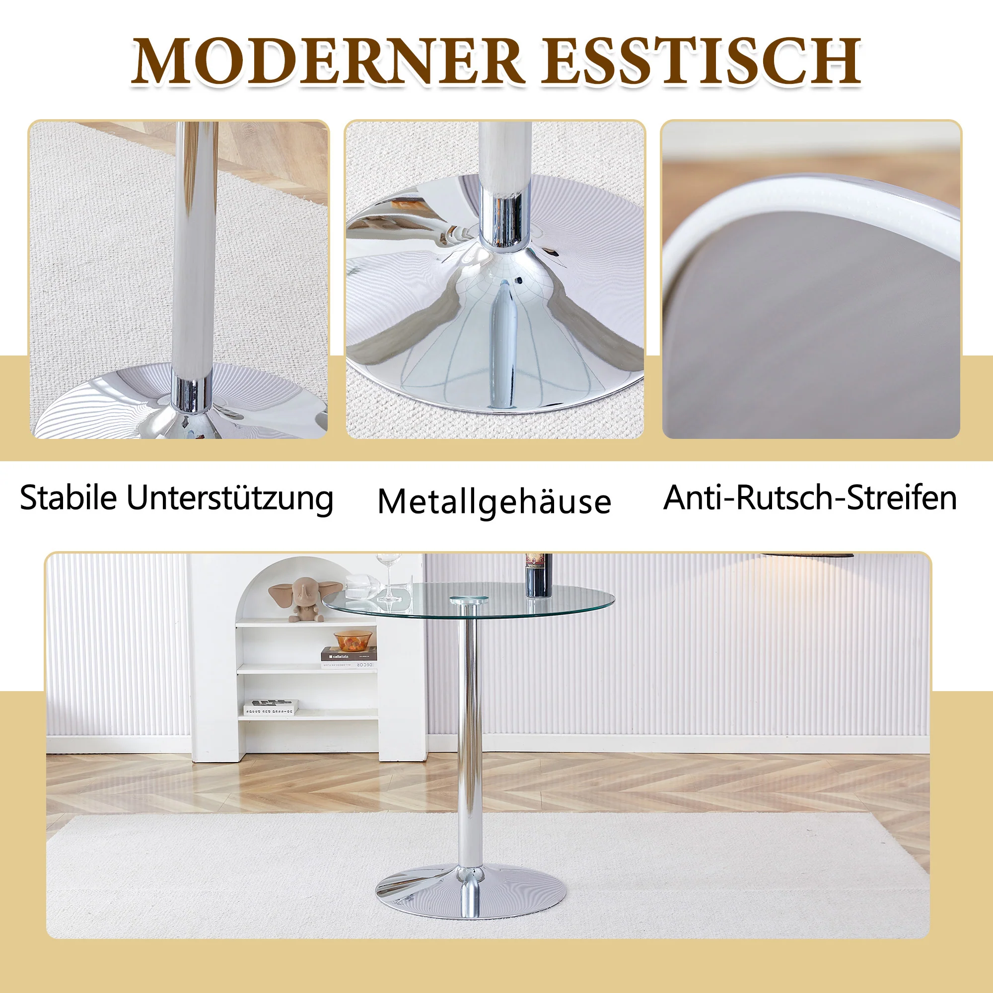 Flexible Bar Set Round Glass Table 89cm 2 Stools - Glass/Silver Legs - Image 9