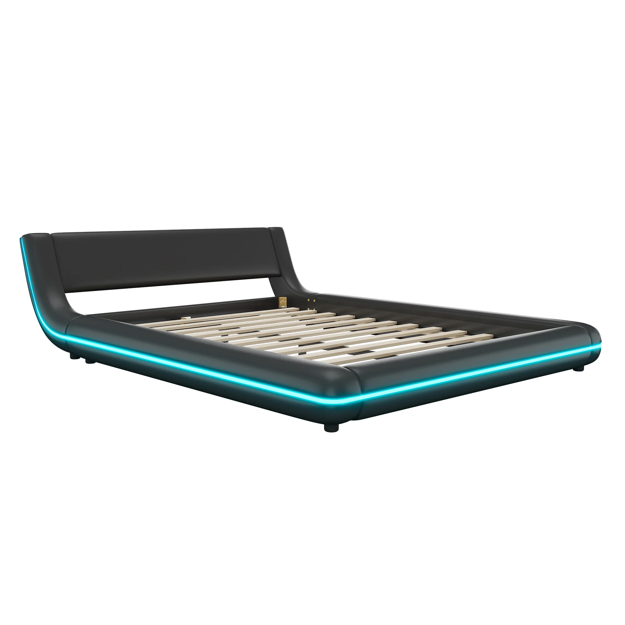 Floor Bed 140x200cm LED Ambient Light - PU Black - Image 10