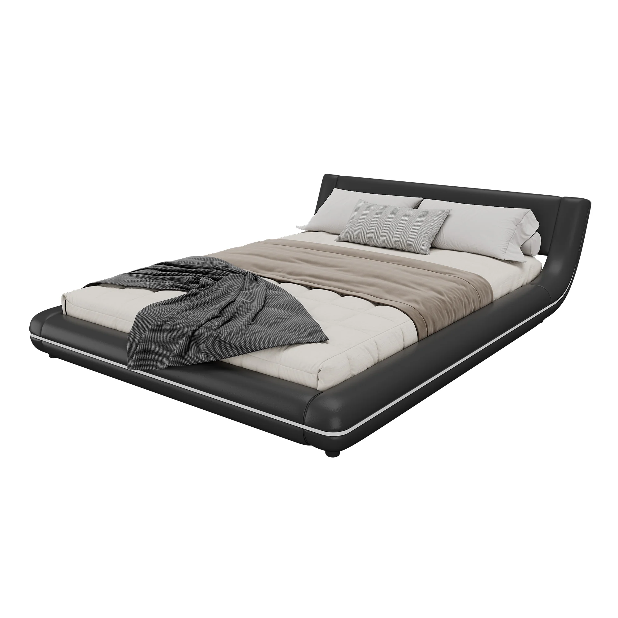 Floor Bed 140x200cm LED Ambient Light - PU Black - Image 5