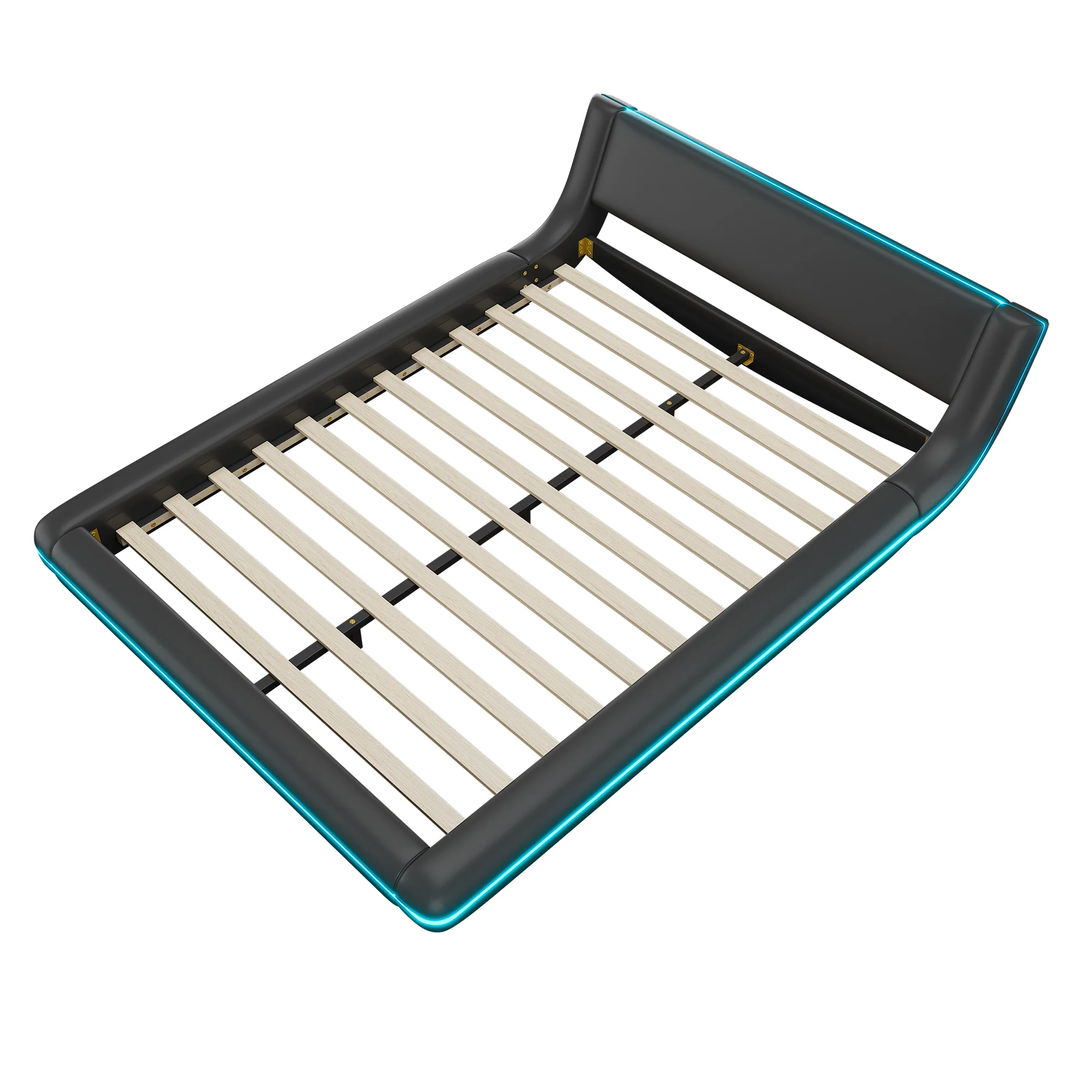 Floor Bed 140x200cm LED Ambient Light - PU Black - Image 8