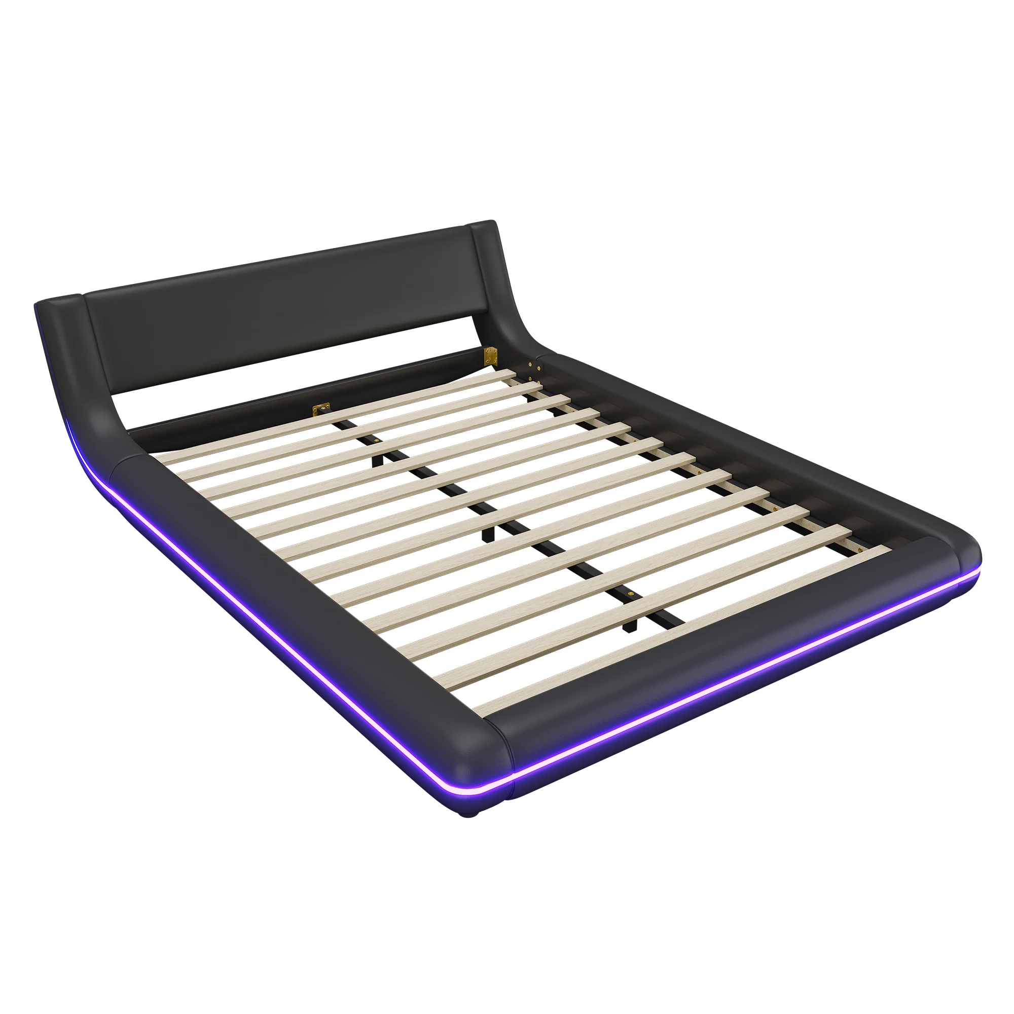 Floor Bed 140x200cm LED Ambient Light - PU Black - Image 9