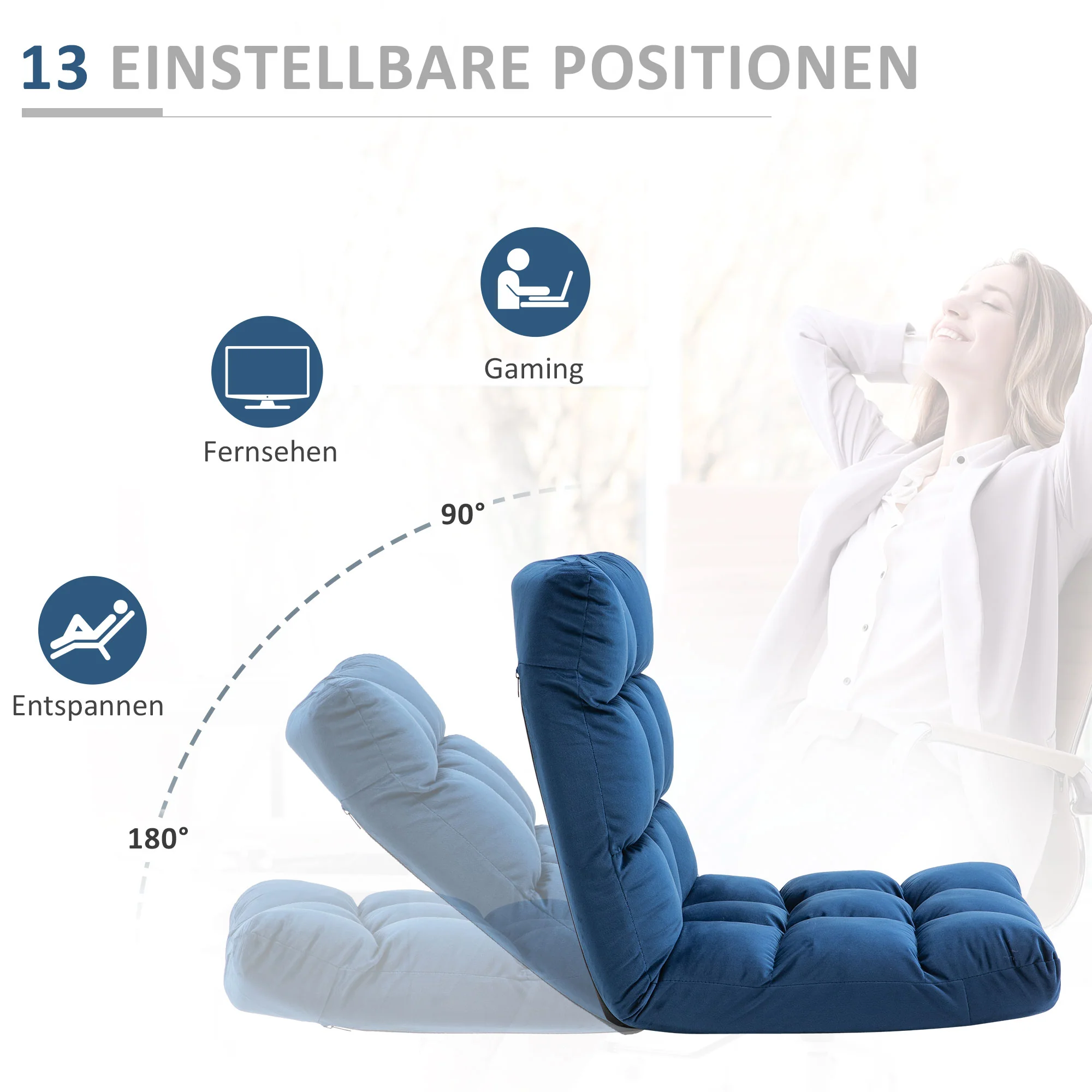 Floor Chair, 3-in-1 Foldable 13-Position, Metal Foam - Image 5