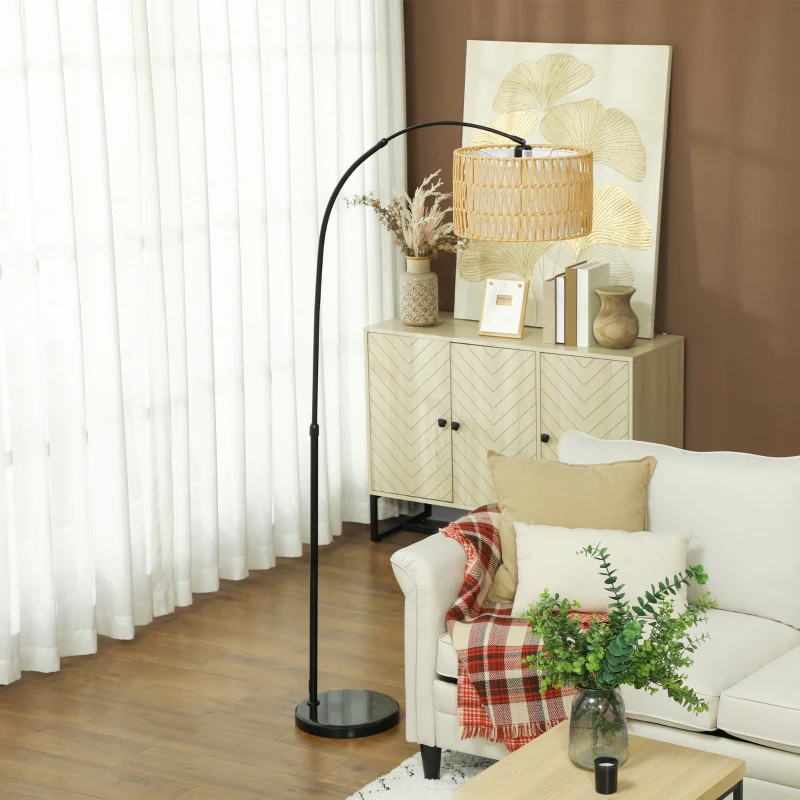 Floor Lamp, E27 socket, height adjustable, black with linen lampshade - Image 7