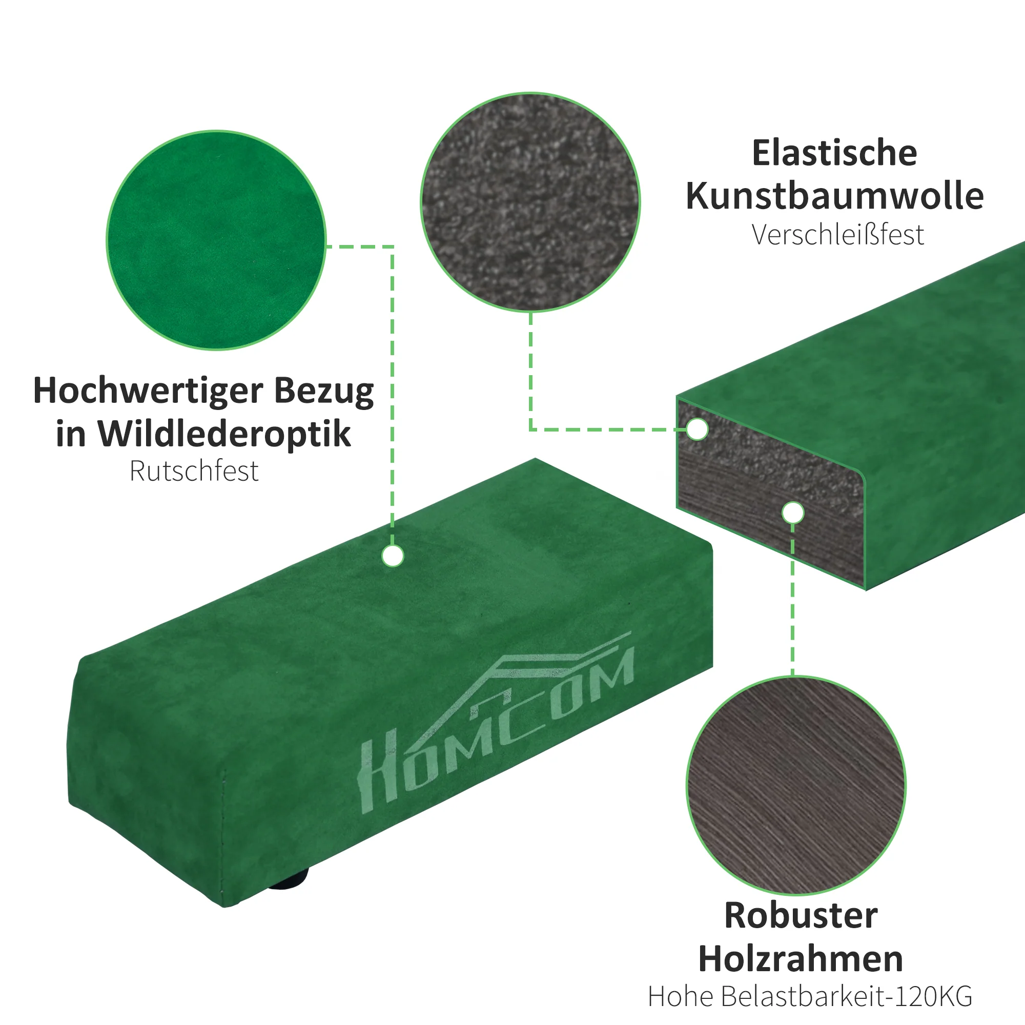 Foldable Balance Beam Non-Slip Suede Cover Sturdy Wood - Green - Image 4