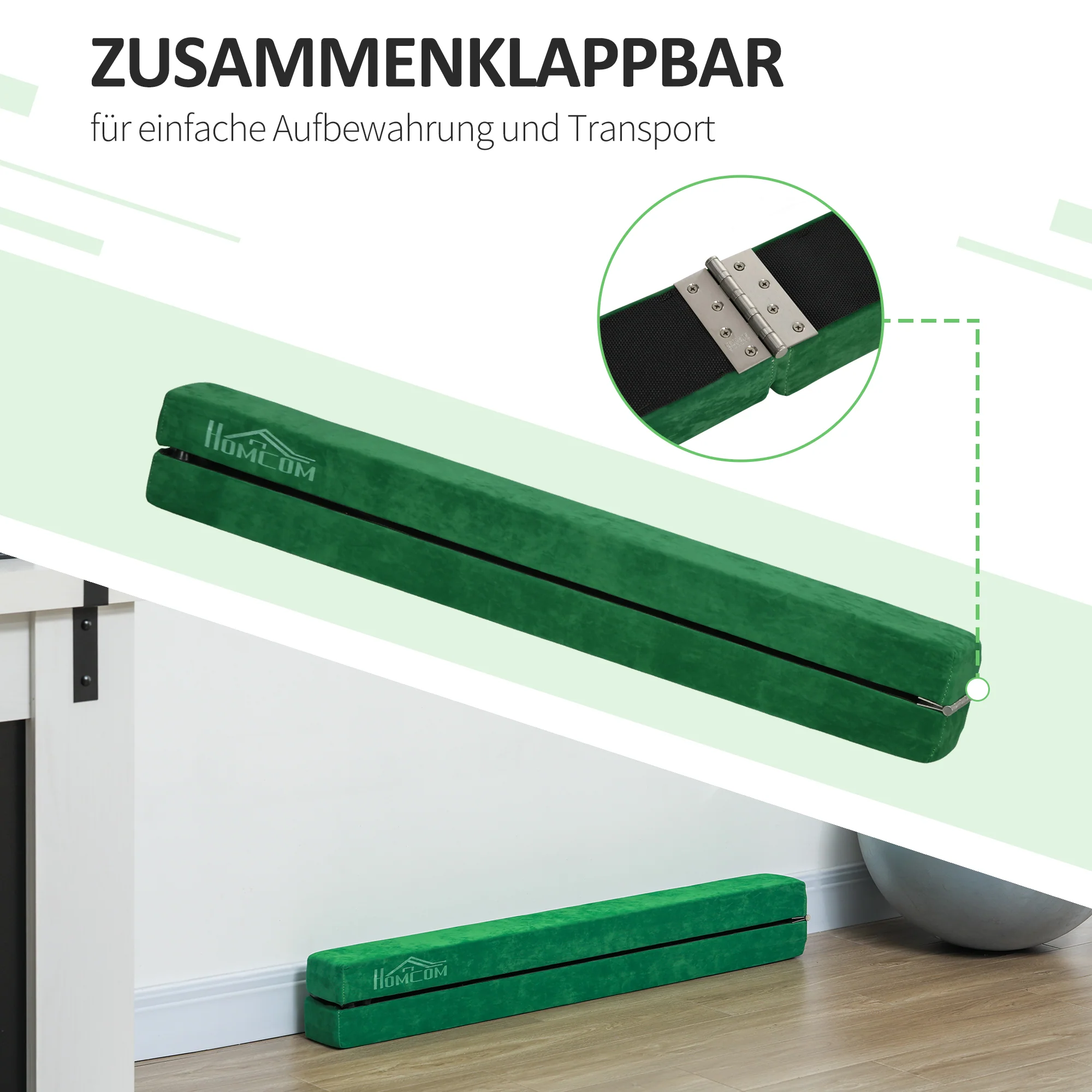 Foldable Balance Beam Non-Slip Suede Cover Sturdy Wood - Green - Image 5
