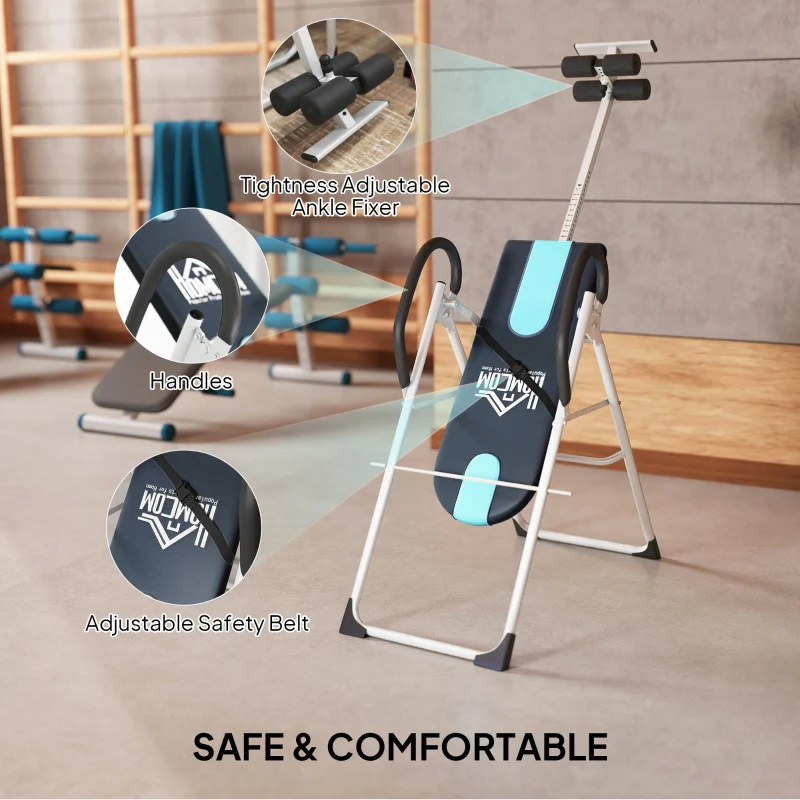 Foldable Inversion Table for Back Therapy, Home Fitness Bench - Black - Image 4